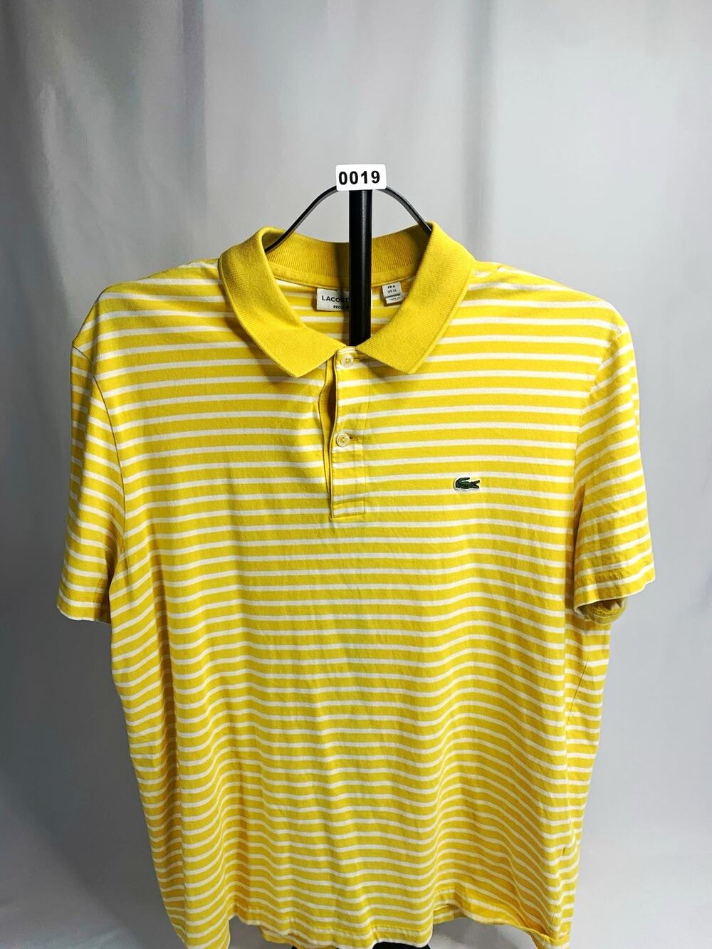 Lacoste Men’s Yellow/White Striped Knit Cotton Polo Shirt Logo Button XL